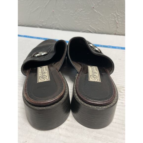 Brighton Kelsey Heart Black Brown Leather Slip On Mules Italy Womens Size 7M - Picture 3 of 5